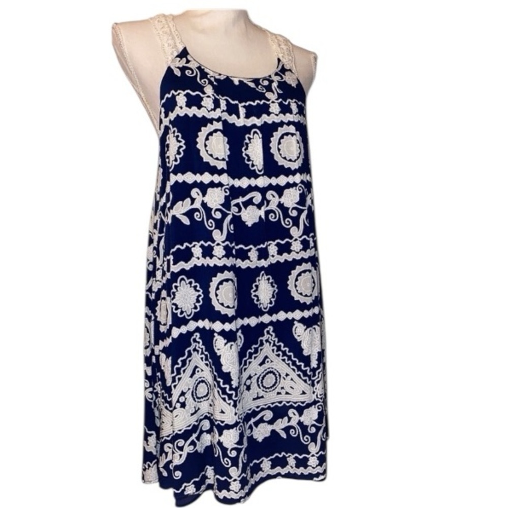 CHARMING CHARLIE Mini Dress Sleeveless Racerback Design Blue Gray Size Medium